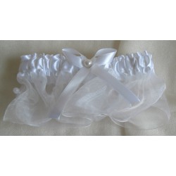 White organza with pearls bridal garter